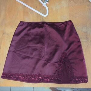 Satin Mini Skirt with Lace Trim